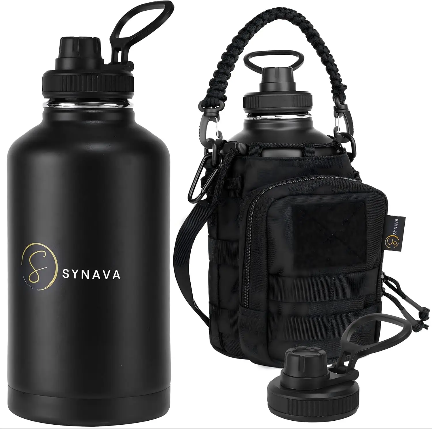 

64 Oz Insulated Water Bottle with Sleeve - Stainless Steel Gym Water Jug for Men, Black