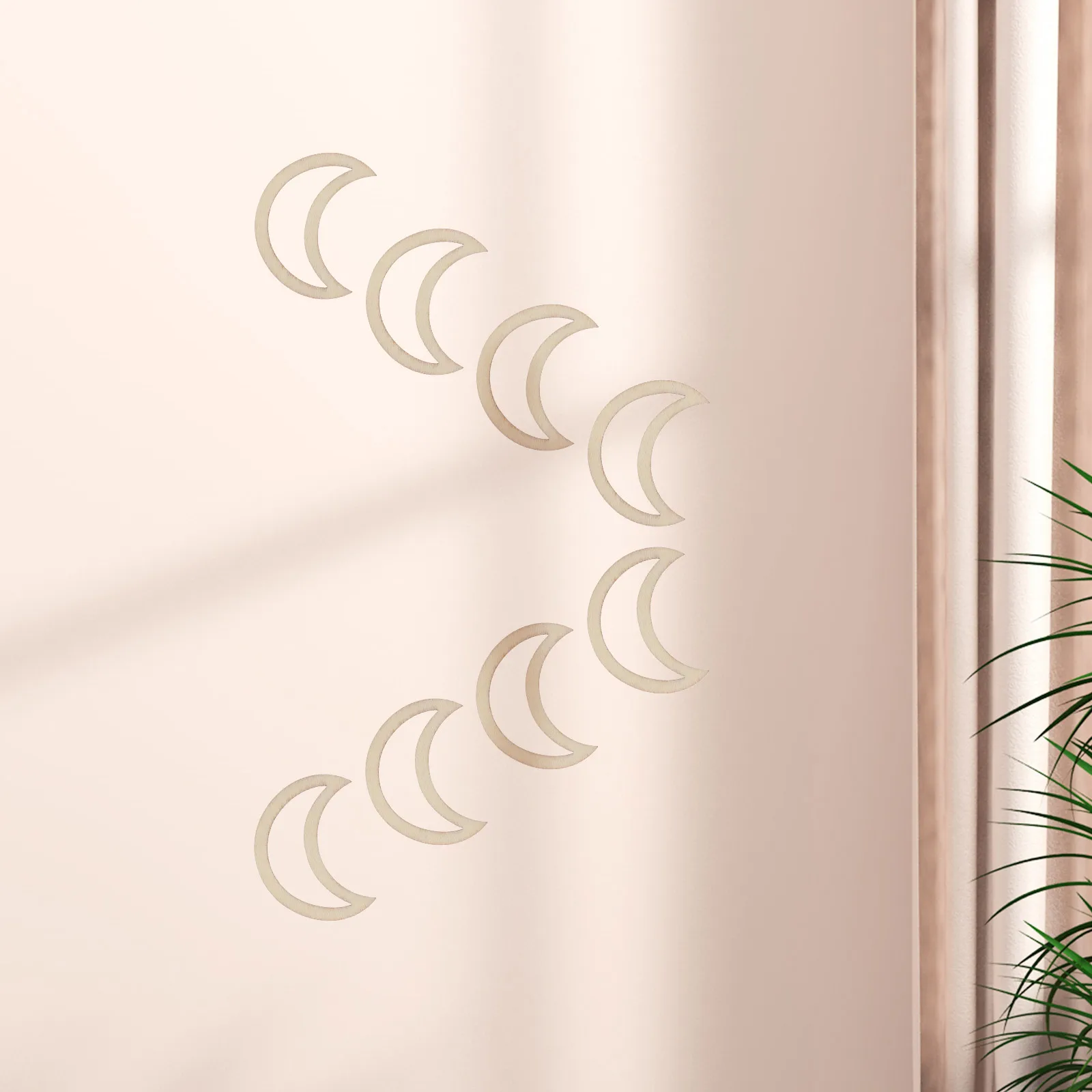 

100pcs Moon-Shaped Wood Cutouts Hollow Wooden Chips Diy Craft Unfinished Moon Slices Home Bedroom Office Decorative Natural Wood