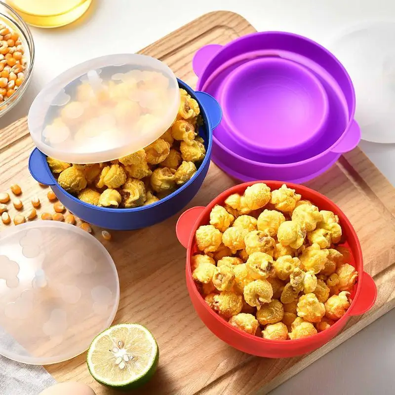 Collapsible Silicone Microwave Popcorn Maker Non-Stick Popper Bowl with Lid for Kids Home Snack Time