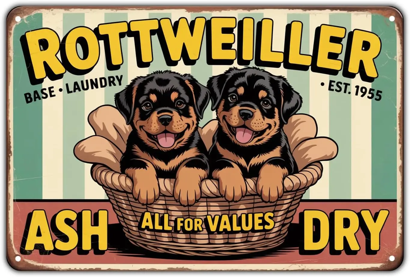 Rottweiler Puppy tin sign Vintage Cute Dog Metal Sign Print Aesthetic for Garden Yard Bar Porch Home Bedroom Kitchen Wall Decor