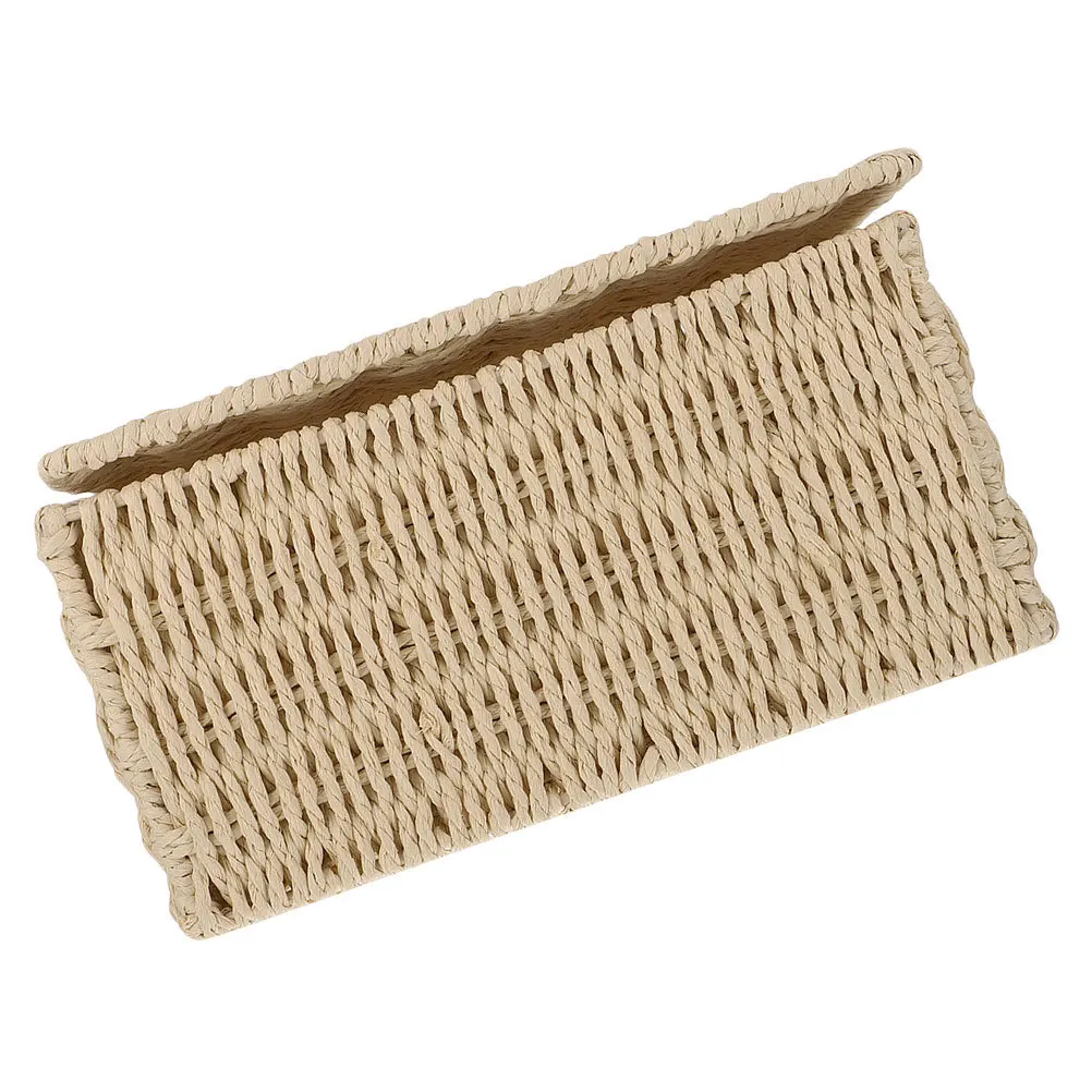 

Practical Beige Woven Storage Basket Multipurpose Household Organizer Sundries Tray for Kitchen Bathroom Desktop