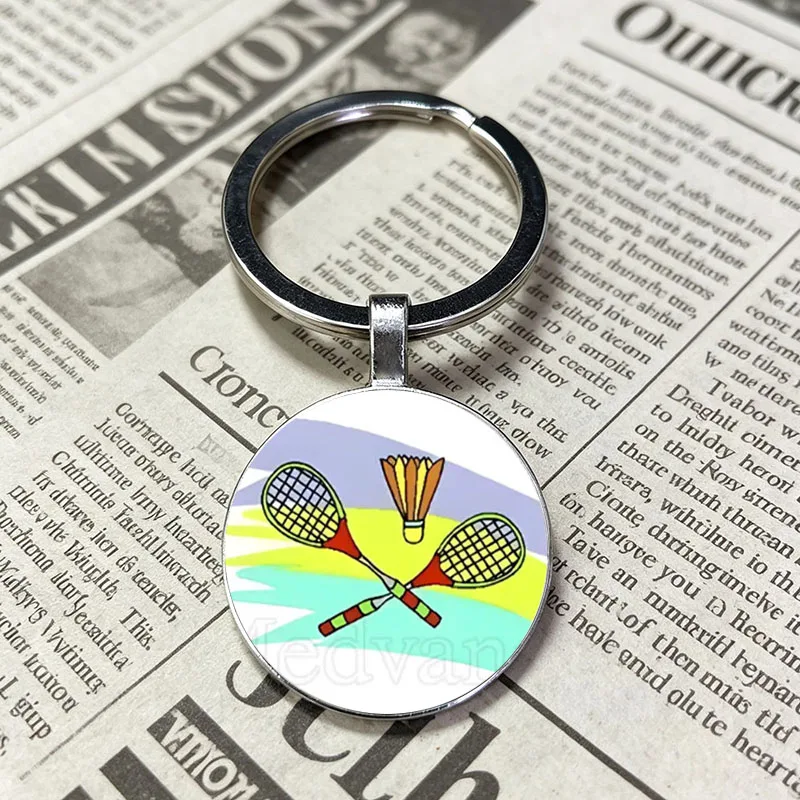 Delicate Sporty Badminton Glass Keychain Detailed Shuttlecock And Player Motif Dainty Daily Key Perfect Souvenir Gift
