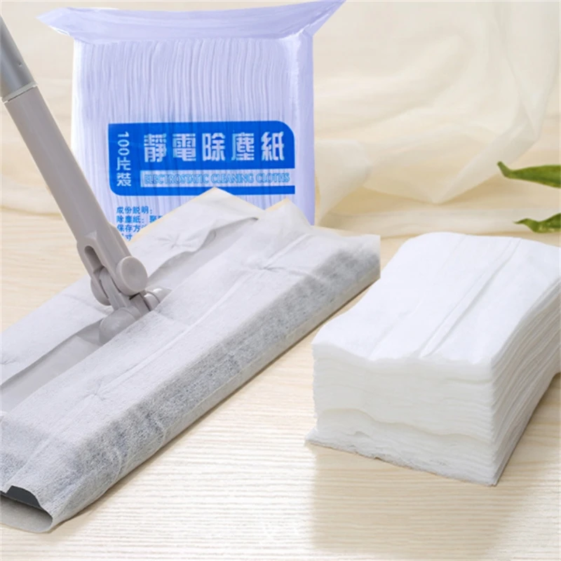 100/200pcs  Disposable MicroFibre Electrostatic Floor Cloths Dust Removal Mop Paper Floor Cleaning Wipes Flat Swivel Mop