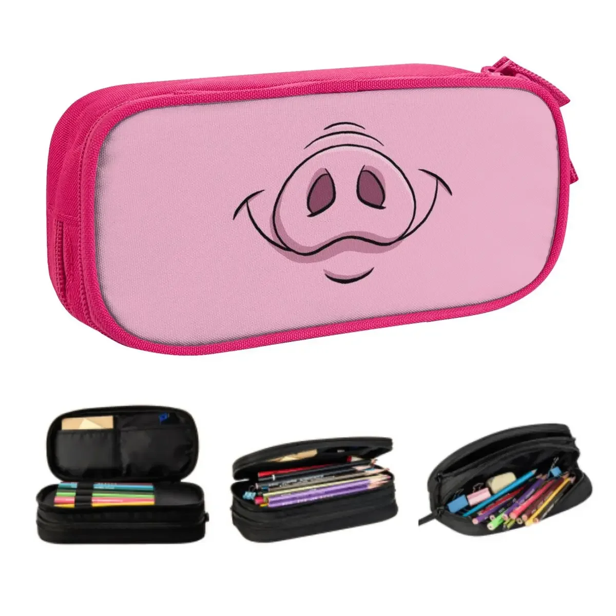 Custom Kawaii Happy Pig Pencil Cases for Boy Girl Large Storage Cartoon Animal Snout Pencil Box School Supplies