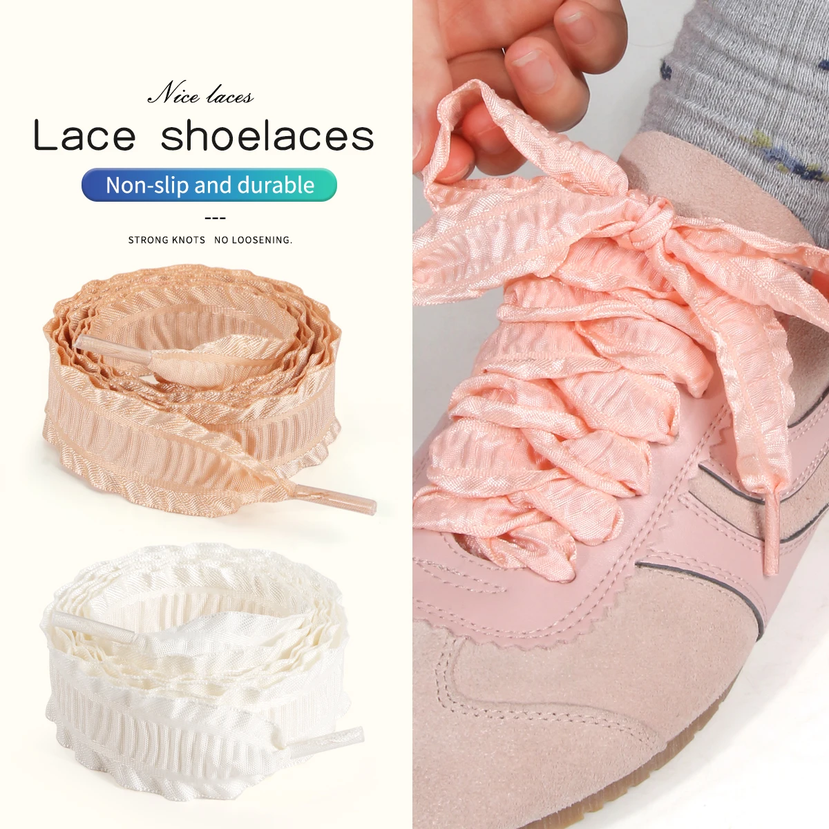 2.5cm Ruffled Lace Shoelaces Silk Frilly Shoelaces Ballet Style Cute Flower Edge Laces for Women Casual Shoes Sneakers