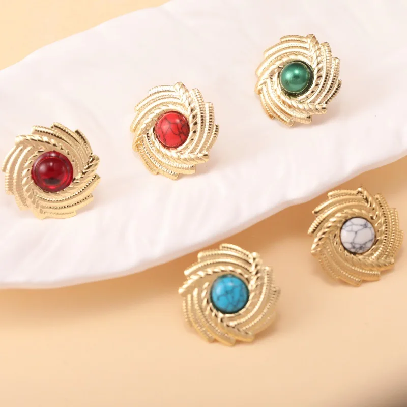 Sunnice Роскошные винтажные позолоченные серьги из нержавеющей стали, ювелирные изделия без тускнения, витые овальные серьги-гвоздики с геометрическим винтом