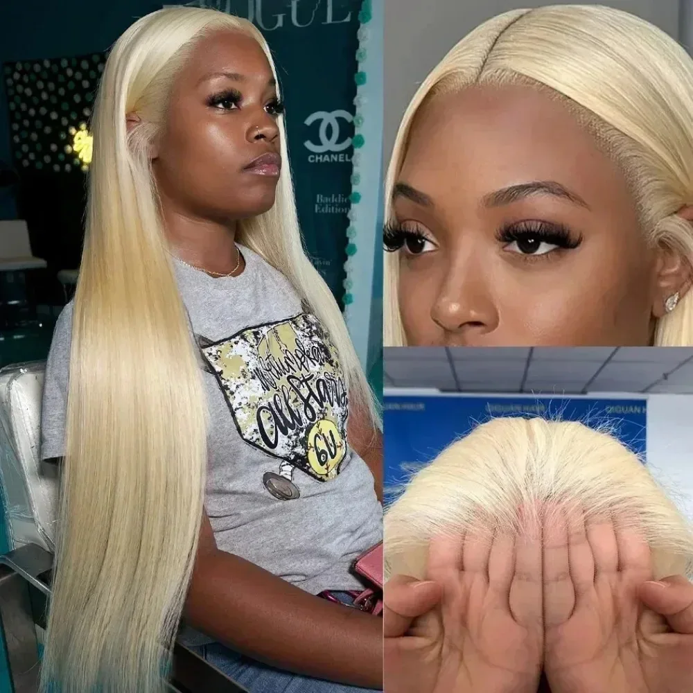 Human Hair 46 Inch 200% Density 613 Straight Wig Honey Blonde 13x4 13x6 HD Transparent Lace Frontal Wig Brazilian PrePlucked Wig