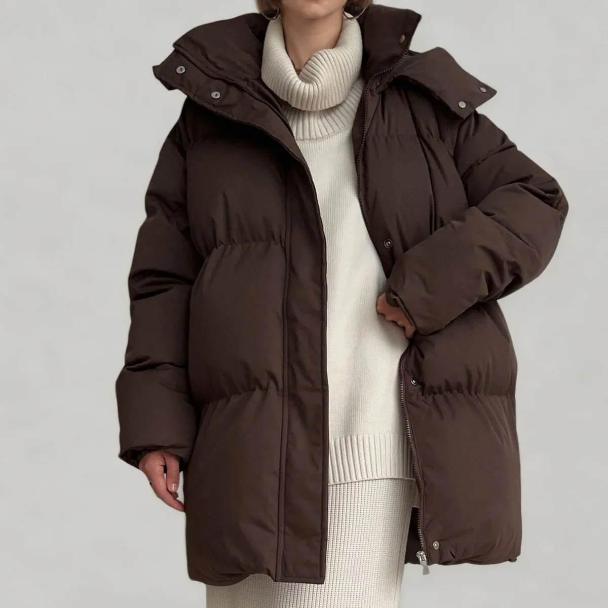 CiCi المرأة تعادل الخصر معطف منتفخ شتاء دافئ البوليستر مقنعين سترة لخريف ملابس خارجية موضة سترة غير رسمية الشارع الشهير #3