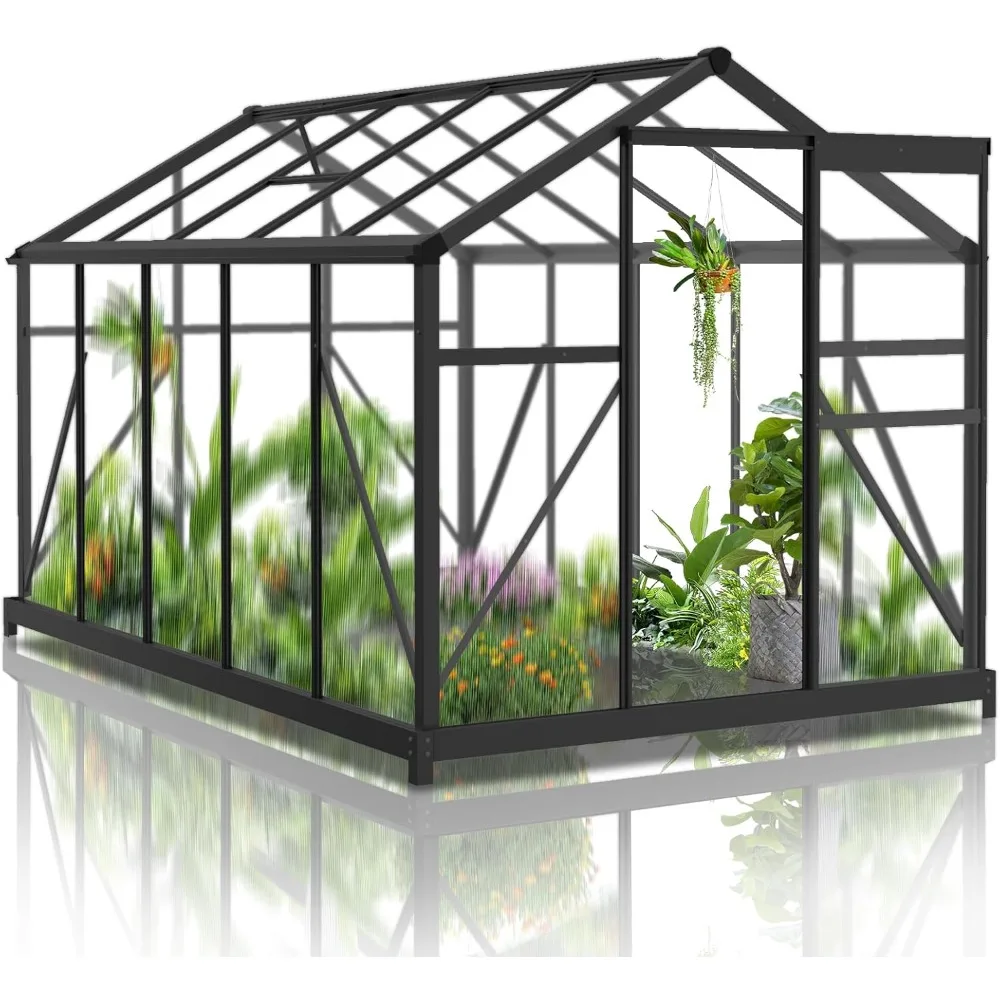 

Greenhouse for Outdoors, 6x10 FT Heavy Duty Polycarbonate Greenhouse with 5 Roof Vents, Aluminum Large Walk-in Greenhouse for Ou