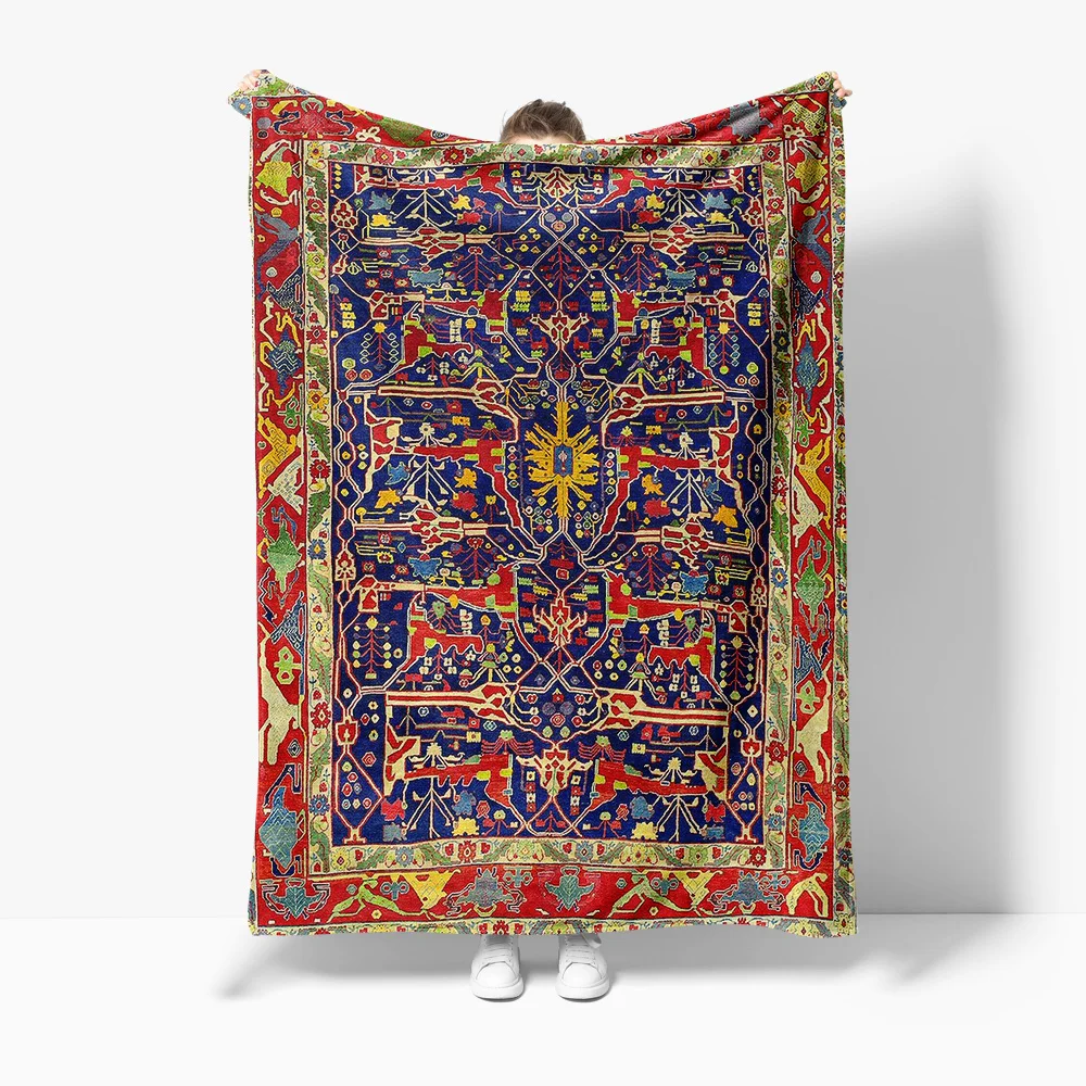 

Vintage Turkish Kilim Rug Shaggy Wool Blanket Floor Mat Decorative Bed Cover Home Decor