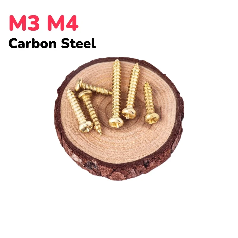 M3 M4 Carbon Steel Gold Plating Cross Round Head Screw Sharp-tail Self-tapping Bolts Wood Screws