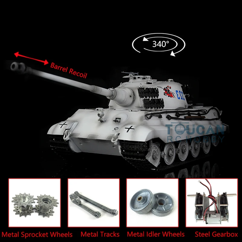 HENG LONG 1/16 7.0 Barrel Recoil German King Tiger RTR RC Tank 3888A Metal Tracks For Children Toys TH17552-SMT4