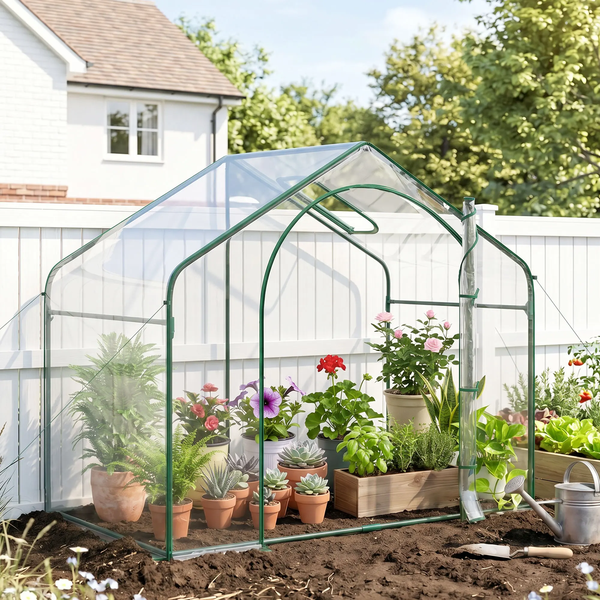 6' x 3.3' x 5.5' Outdoor Portable Walk-In Greenhouse, PVC Cover, Door, Clear