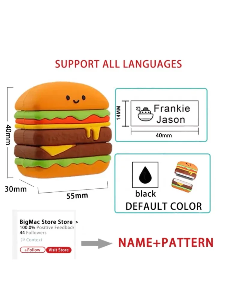 Name Stamps Custom-Made M Cartoon Seal Clothes Children Baby Waterproof Hamburge Juices Chips Non-fading Food Personal Non-toxic