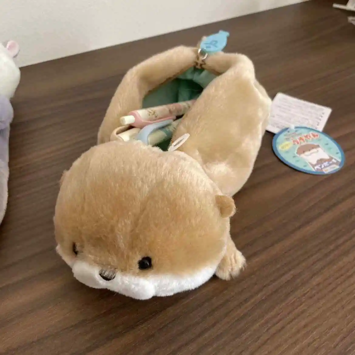 Cute Sea Otter Plush Pencil Case Kawaii Soft Stuffed Animal Pouch Large Capacity Desk Stationery Bag for School Supplie
