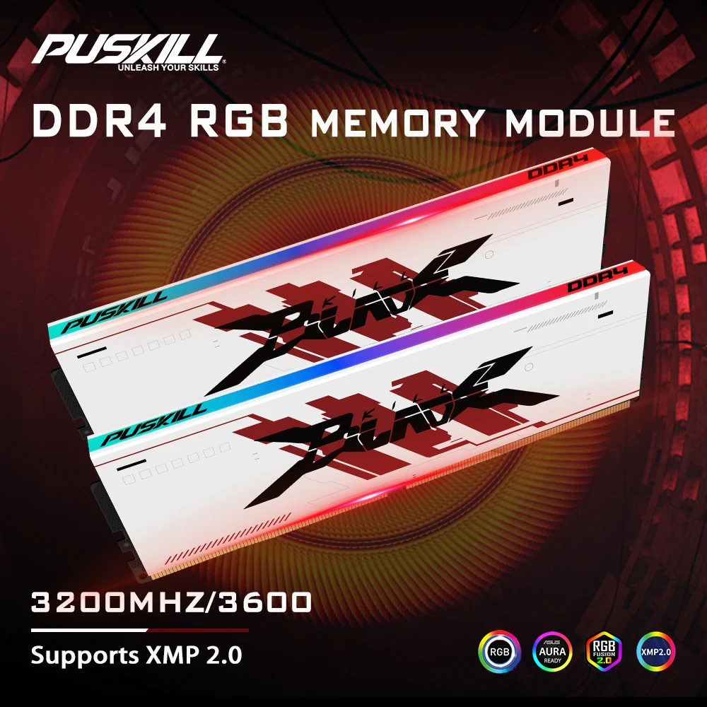 PUSKILL RGB DDR4 ذاكرة الوصول العشوائي 8GB 16GB 3600MHz 3200MHz DIMM ذاكرة الوصول العشوائي المكتبية للألعاب