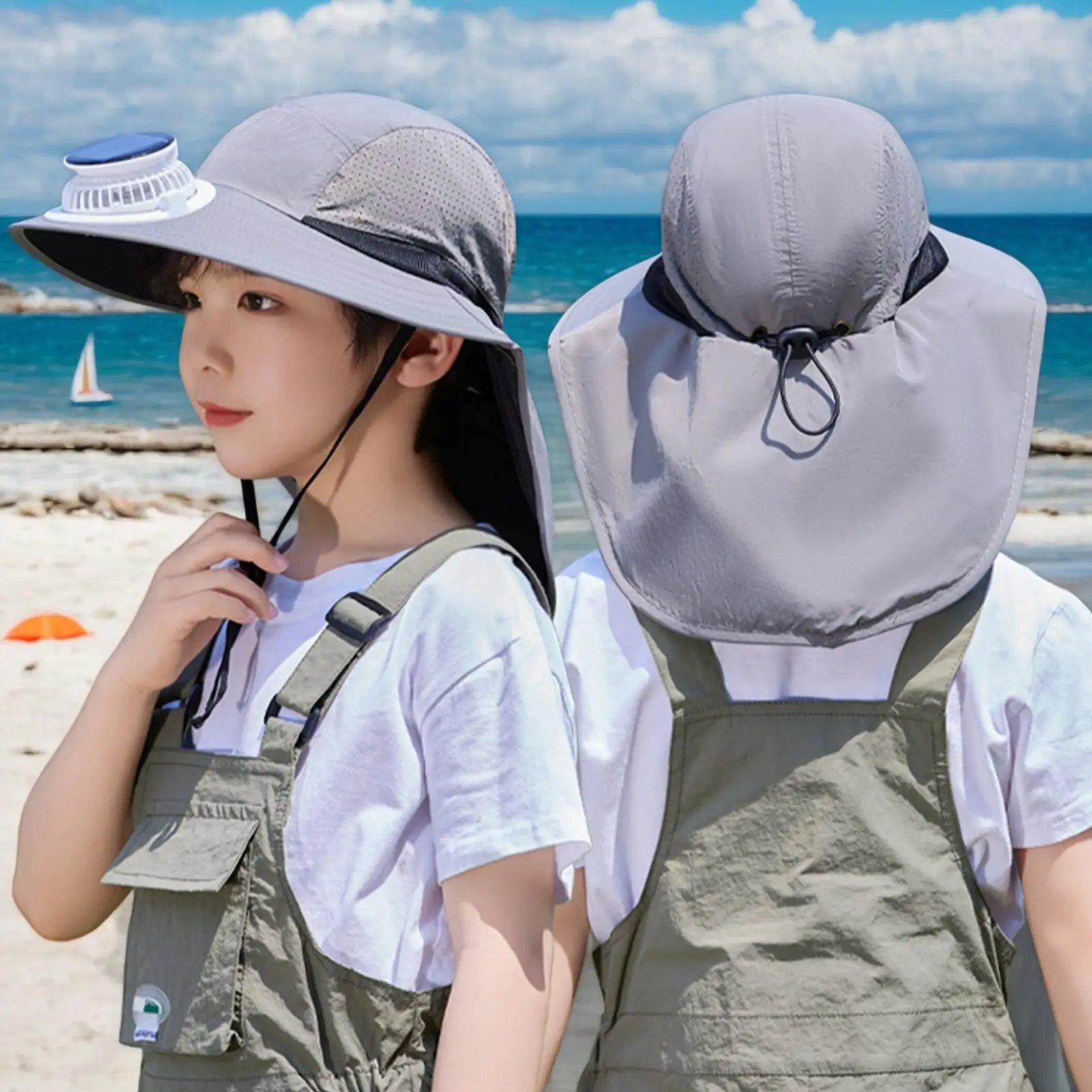 Kids Hat With Fan Breathable Sunscreen Hat Hot Day Cooling Fan Wide Brim Sunscreen Cap For Outdoor Activities Mountain Climbing