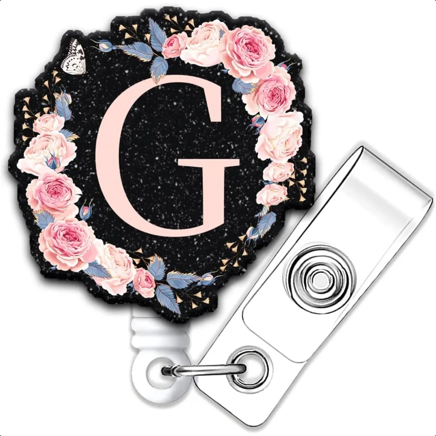 

AZ Letter Badge Reels Holder Retractable with ID Clip for Name Tag Card Cute Nursing Doctor Teacher Student Medical Work Offic