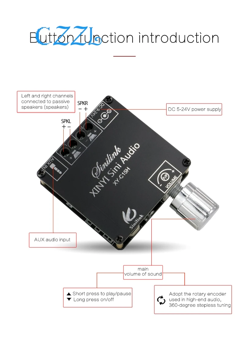 XY-C15H 20W stereo Bluetooth digital amplifier board module dual channel 360 degree infinite tuning