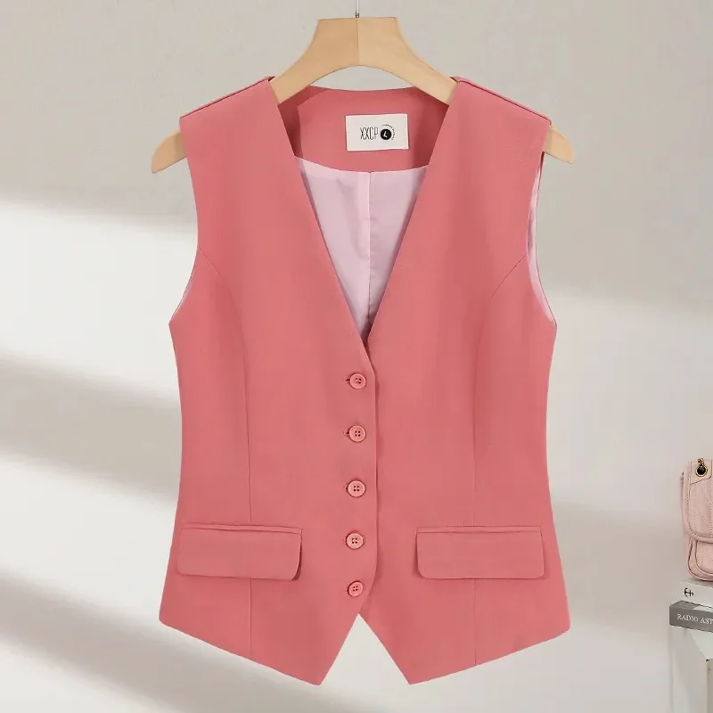 2025 Summer V-Neck Vest Women Thin Loose Waistcoat Single Breasted Sleeveless Blazer Female Slim Short Vest Femme Slim Buttons