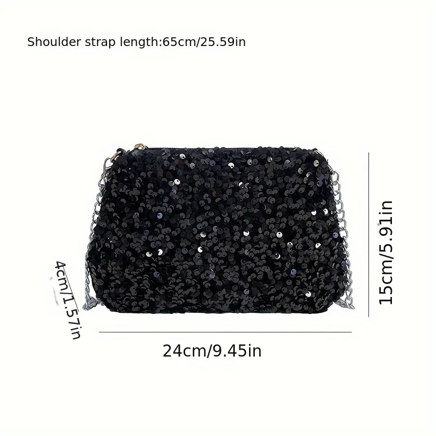 1pc contrast Joker portable shoulder sequined underarm bag spring and autumn nightclub wind chain small square bag.