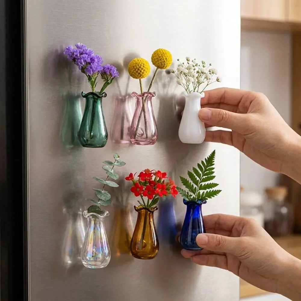 6Pcs DIY 3D Mini Vase Magnets Exquisite Modern Hydroponic Plant Vase Funny Artistic Magnetic Glass Vases Home Refrigerator Decor