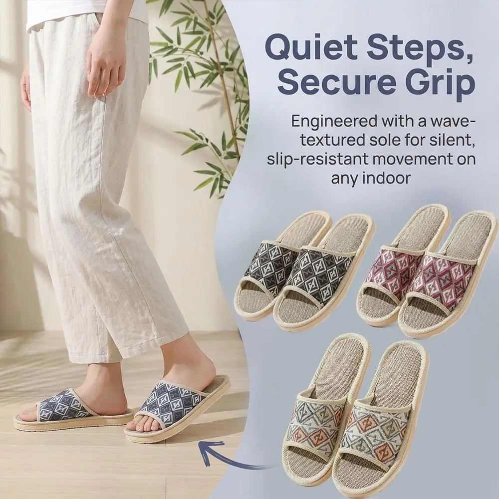 Four Seasons Linen Slippers Couple Breathable Indoor Floor Slippers Non-Slip Cotton Linen Home Slides Women Men Sandals view 4