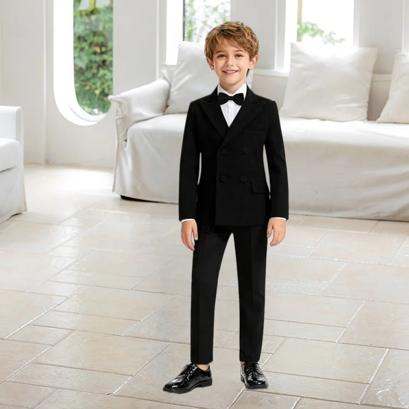 Elegantes schwarzes Anzug-Set für Kinder im britischen Stil – Blumenjungen-Outfit für Fotoshootings, Kinder-Hostings und Klavier-Auftritte
