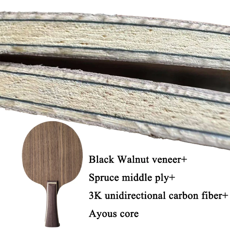 Black Walnut Table Tennis Blade Built-in 3K Unidirectional Carbon Fiber Ayous Core Professional Advancement Ping Pong Bat Paddle