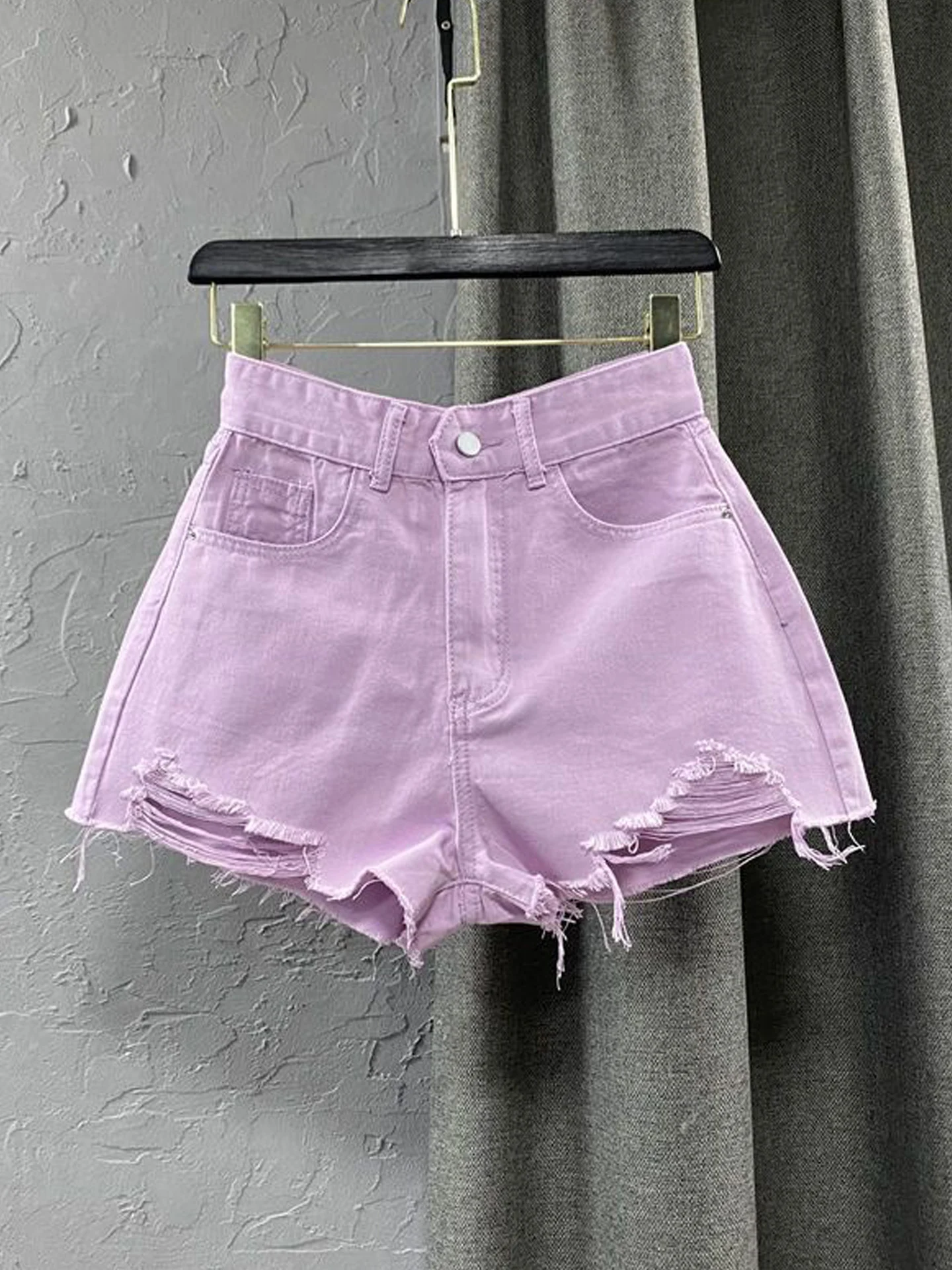 Korean Style High Waist Denim Shorts Women's Fall New Fashion Versatile Wide Leg Pants Frayed Hem A-Line Hot Pants