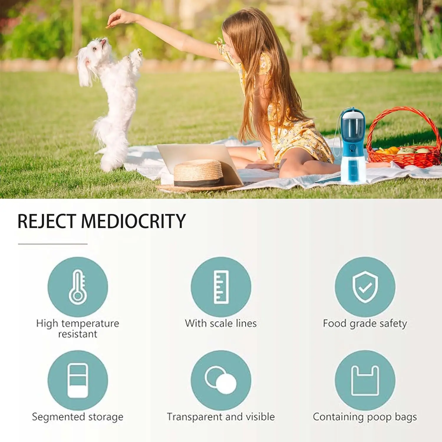 متعددة الوظائف 3 في 1 زجاجة ماء للحيوانات الأليفة المحمولة السفر المغذية مع صندوق طعام أنبوب حقيبة تصفية مانعة للتسرب و BPA خالية للكلاب/القطط