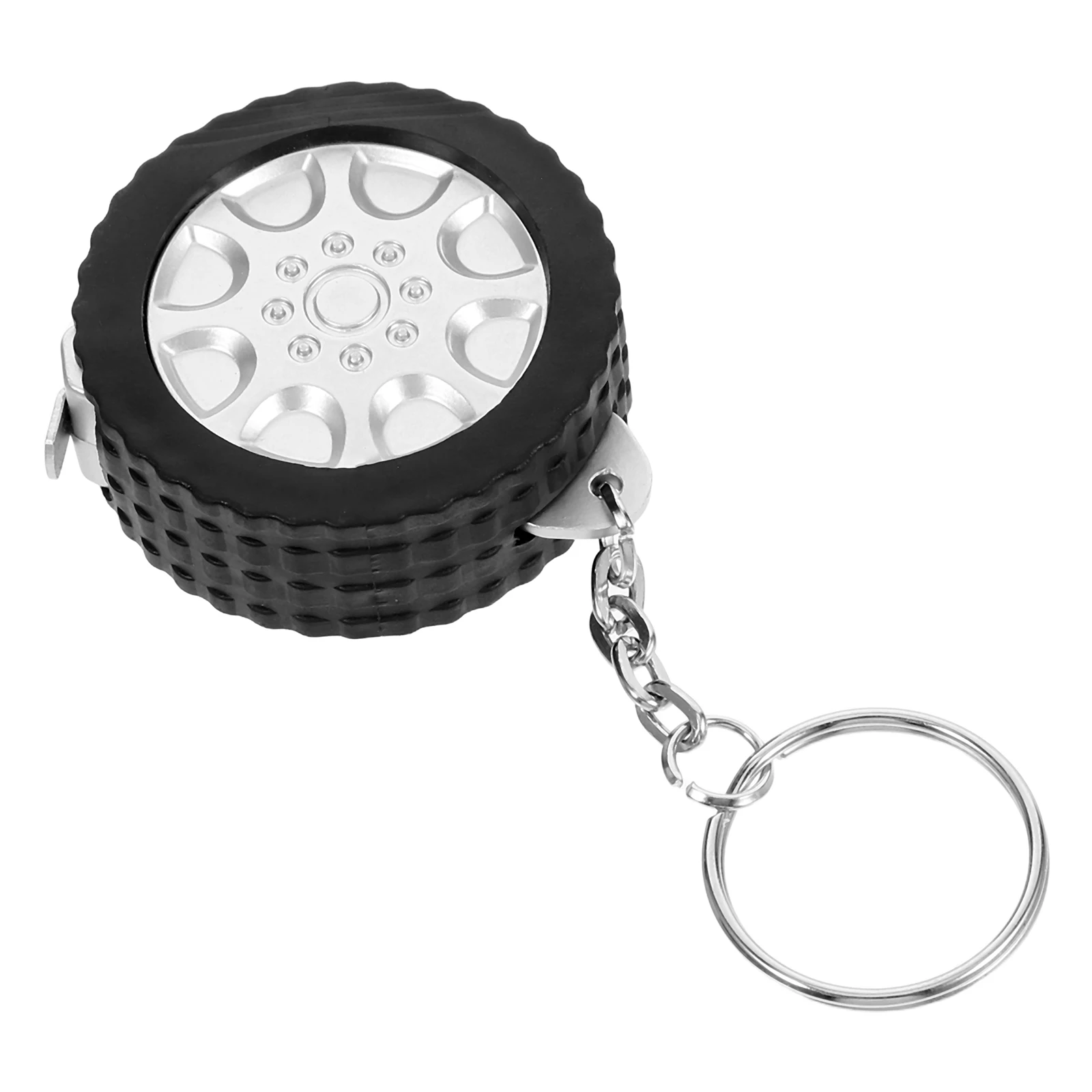 

Tape Measure Keychain Mini Tire Shape Silver Plastic Keyring European American Style Durable Material Fashion Design Heat