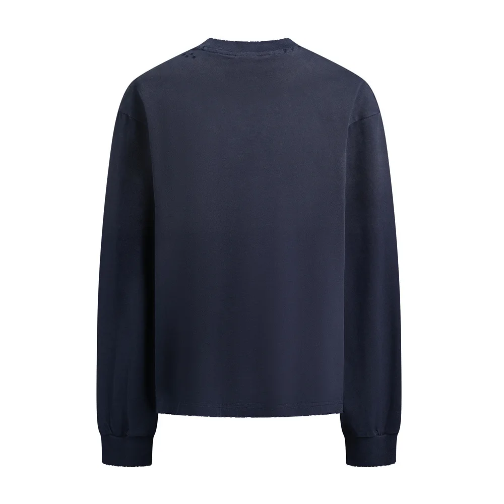 MWJLPWQ Digital Print Long-Sleeve T-Shirt Casual Round-Neck Top Spring Autumn Men's Distressed Worn-Out Edges Trousers 21273