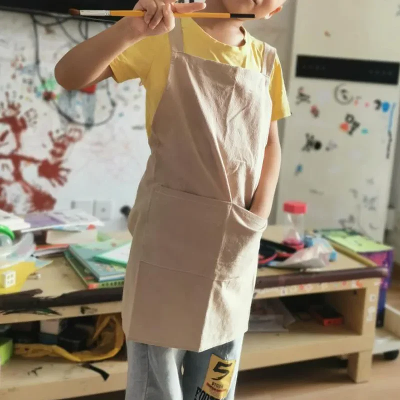 New Fashion Japanese Simple Style Kids and Men and Women Cotton Apron Children\'s Kitchen Baking Painting Anti-fouling Apron