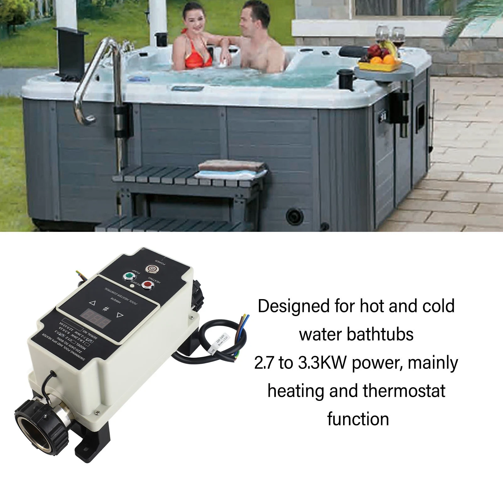 

Hot Tub Water Thermostat Pool Heater IP44 Waterproof Digital Display 2.7 To 3.3KW Intelligent Self Diagnosis for Bathtub