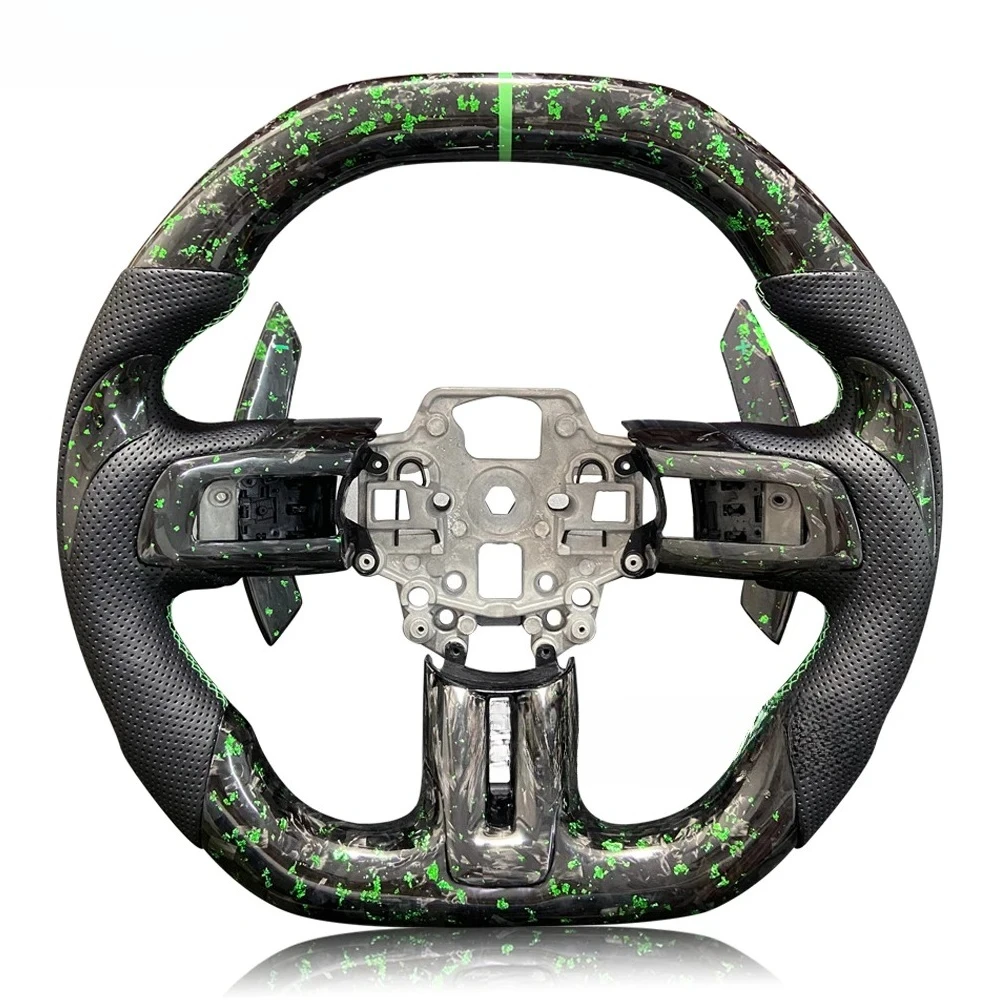 new For Ford Mustang Steering Wheel 2015-2024 LED Forged Carbon Fiber Green Flakes Customized Wheel