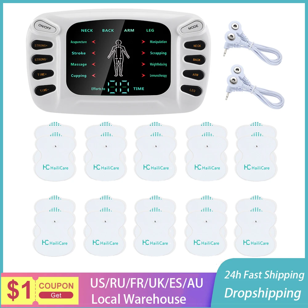 8 Modes EMS Muscle Stimulator Electrical Tens Pulse Massager Acupuncture Physiotherapy Machine with 8/20 Pairs Patch Fat Burner