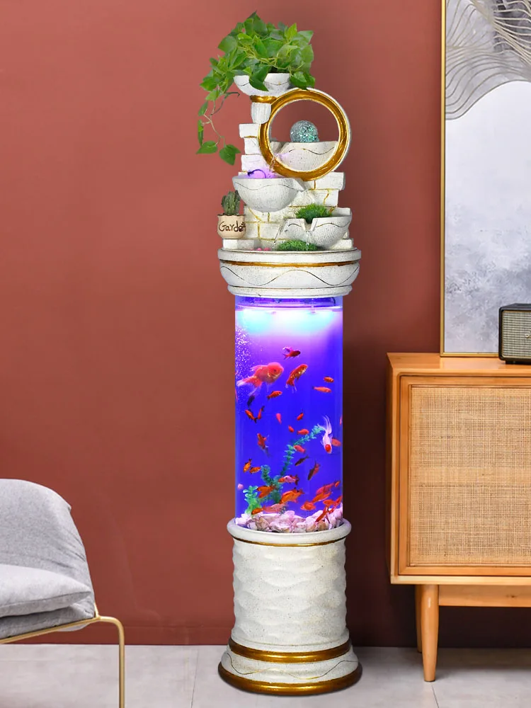 Flowing water fountain cylindrical goldfish tank no-change living room floor ornament humidifier