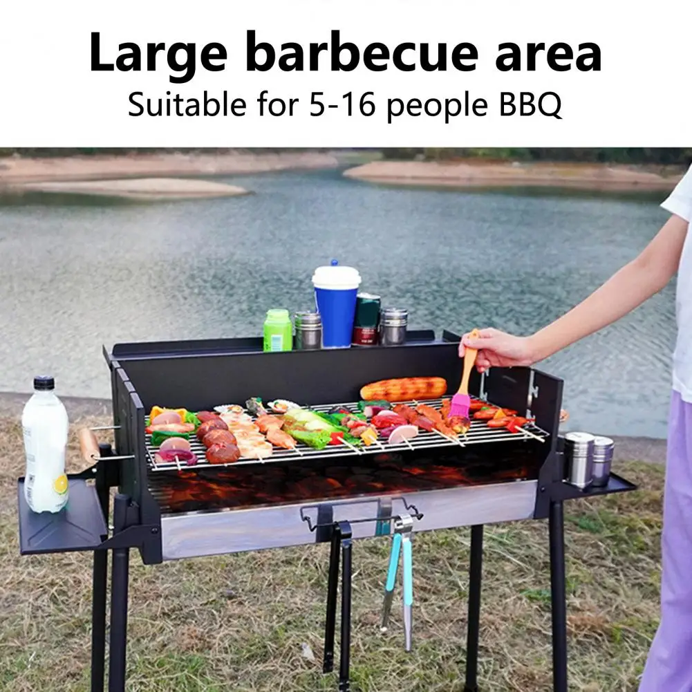 Large Barbecue Oven For Outdoor Foldable Metal BBQ Roaster With Storage Shelf Windproof 3 Gear Adjustable Temperature BBQ Grill