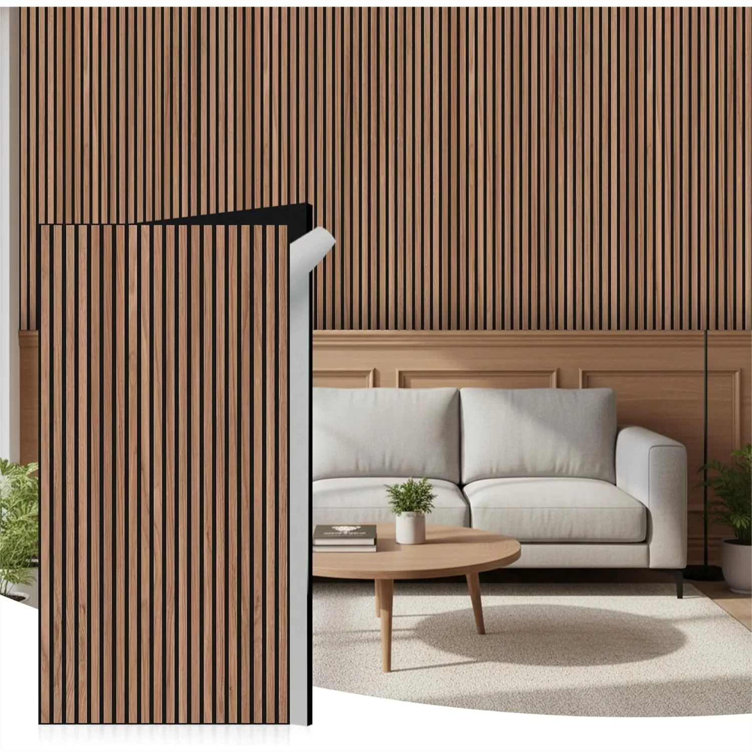 

Acoustic Wall Panels 48x24 Inch, Wood Veneer, Self-Adhesive Sound Dampening Fluted Design for Home Studio Office, 10 Pack, Teak