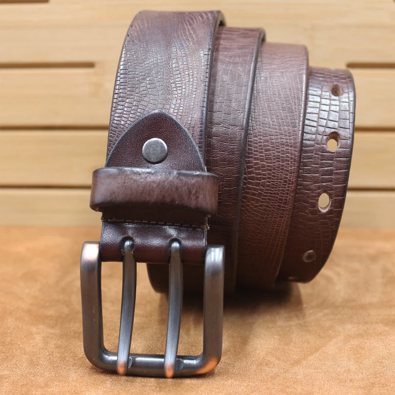 

Western Burst Pattern Leather Retro Double Pin Buckle Men Belt Fashion Jeans Belt for Mens