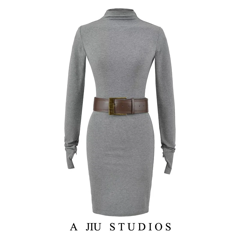 Ay com cinto longo sve bodycon dr feminino outono elegância camada base saia ort ter neline commute sle tecido macio