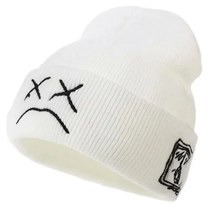 652f-カジュアル悲しい顔の表情面白いニット帽ビーニーオールマッチ暖かい男性フェマ