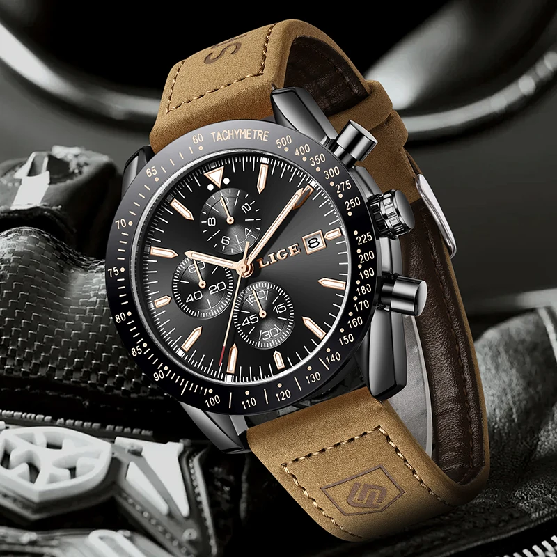 LIGE 2026 أفضل الساعات الفاخرة الرجال موضة العسكرية كوارتز ساعات المعصم الرياضة مقاوم للماء مضيئة جلدية ساعة رجالي Reloj Hombre #2