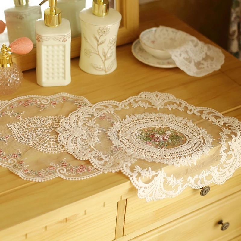 1Pc Vintage French Lace Tablecloth Dining Table Embroidery Placemat Romantic Lace Fabric Plate Mat