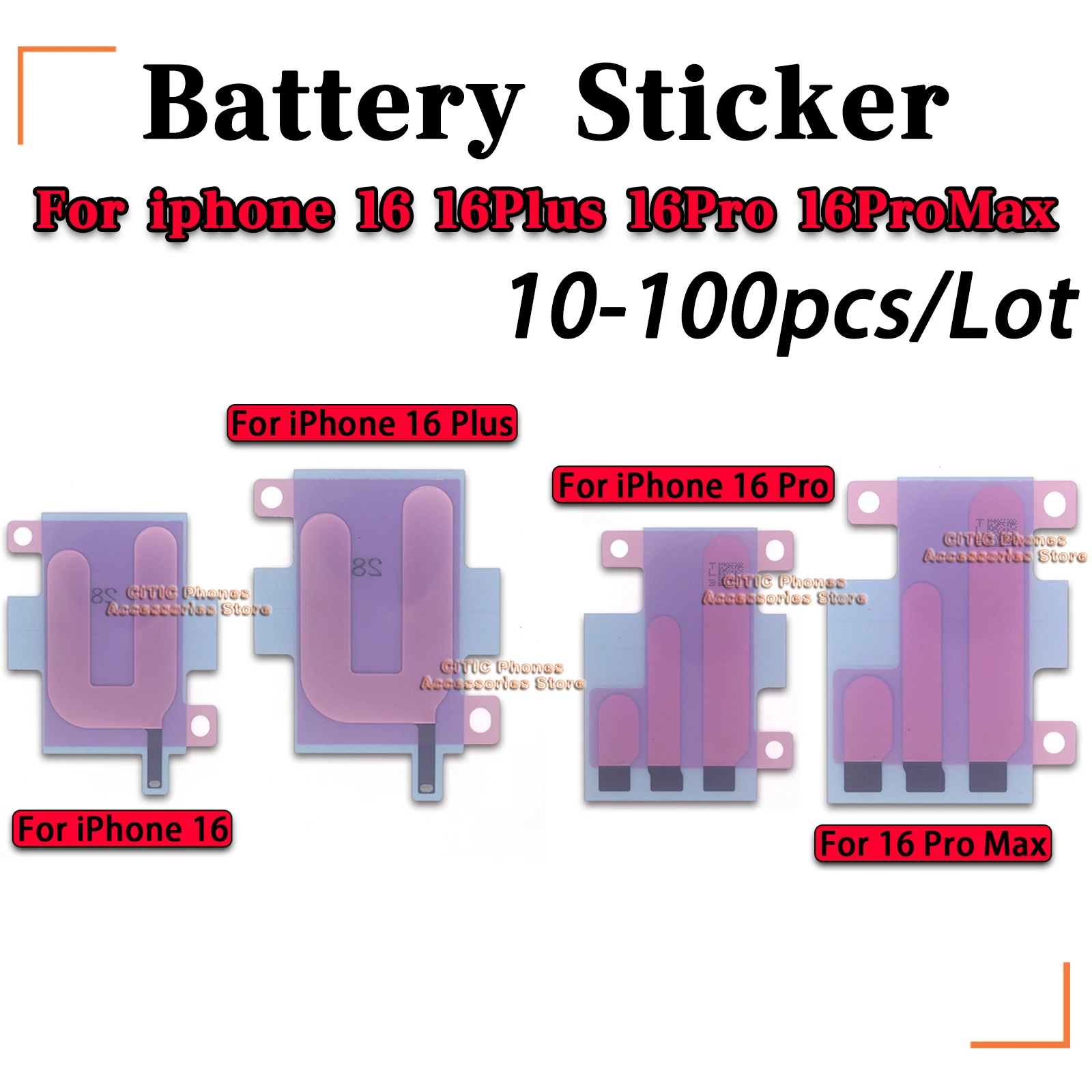 

10-100Pcs/Lot Original Battery Sticker For iPhone 16 Plus Pro Max Battery Tape Adhesive Replacement Parts Power on and unload