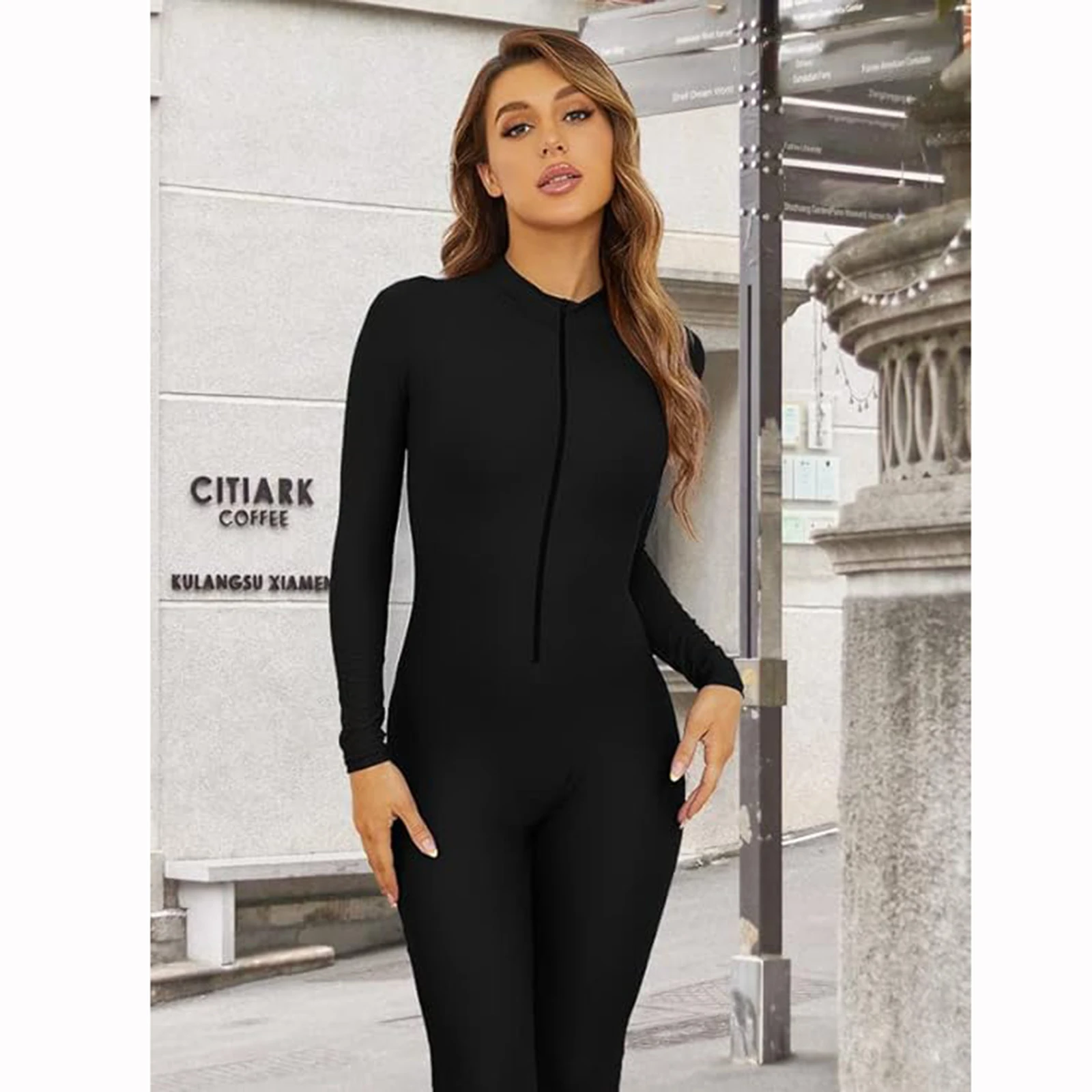 

Female Yoga Jumpsuit Fitness Sports Suit Long Sleeve Front Zipper Bodysuit Daily Wear Fitness Clothing Dancewear Cosplay Suits