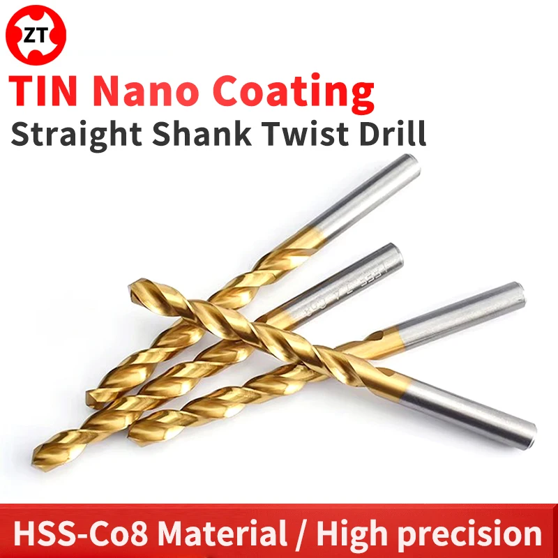 

ZUANTONG HSS-Co8 Straight Shank Cobalt Twist Drill DIN 338 1 2 3 4 5 6 7 8 9 10 11 12 13 mm Drills Bit For Stainless Steel