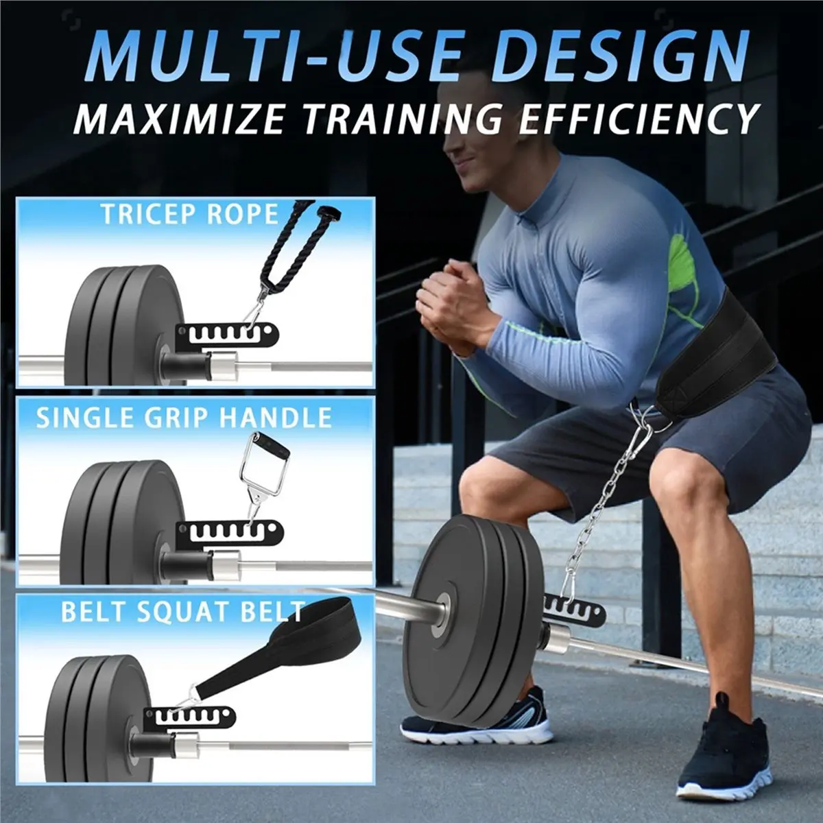 【COUNTDOWN DEAL】 Belt Squat Bar Machine Attachment for 2 Inch Barbell Bar, 500 Lbs Withstands, Sliding Slot for Home Gym Workout