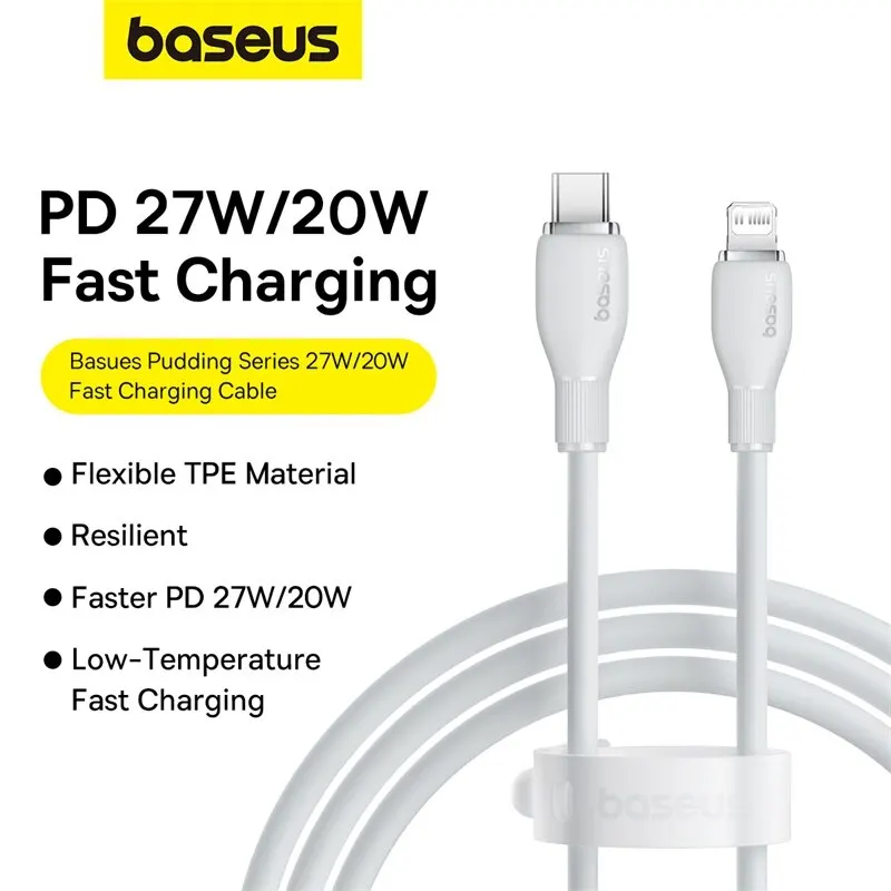 Baseus-Cable USB tipo C de carga rápida TPE de 20W para IPhone 14, 13, 12, 11 Pro Max, XS, Cable de datos de iluminación para iPad y Macbook